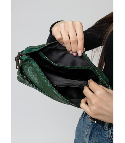Сумка женская зеленая маленькая кожаная прямоугольная Polina 6396-C S