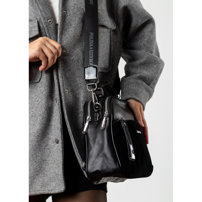 Сумка-рюкзак маленька черная кожаная Polina 6680 S