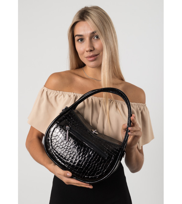 Сумка кожаная черная фактурная Polina 6833 S