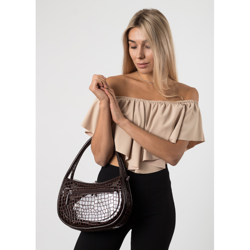Сумка шкіряна коричнева фактурна Polina 6833-A S