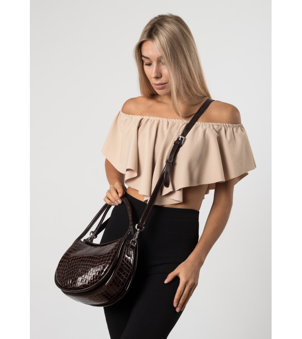 Сумка шкіряна коричнева фактурна Polina 6833-A S