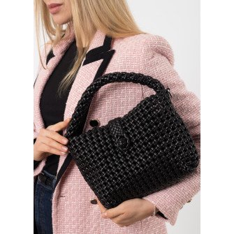 Сумка черная маленькая плетеная Polina 6963 S
