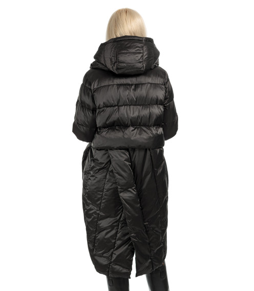 Пуховик женский зимний черный капюшон К498