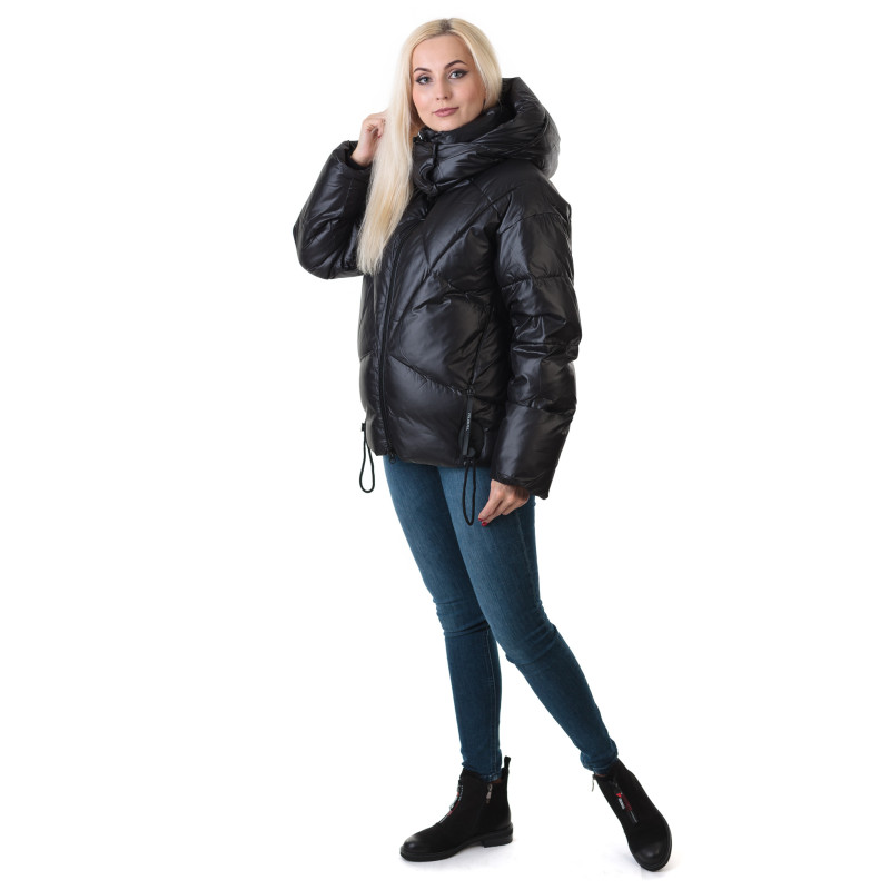 Куртка чорна коротка з капюшоном TOWMY К549