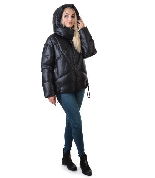 Куртка чорна коротка з капюшоном TOWMY К549
