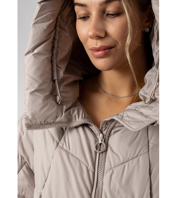 Пуховие женский зимный длинный бежевый Towmy К741
