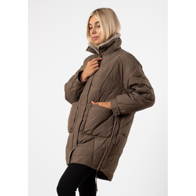 Куртка женская удлиненная с меховым воротником Vivi lona К769