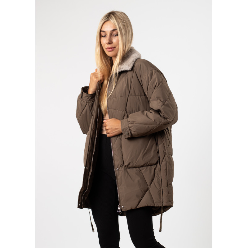 Куртка женская удлиненная с меховым воротником Vivi lona К769