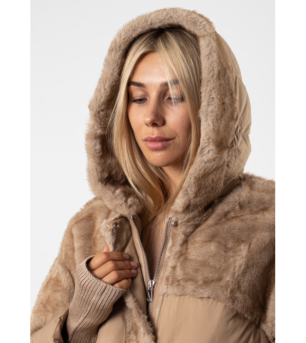 Куртка женская бежевая с мехом MissLynx К775-А