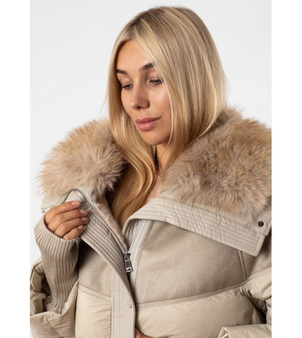 Куртка женская светлая с меховым воротником MissLynx К779