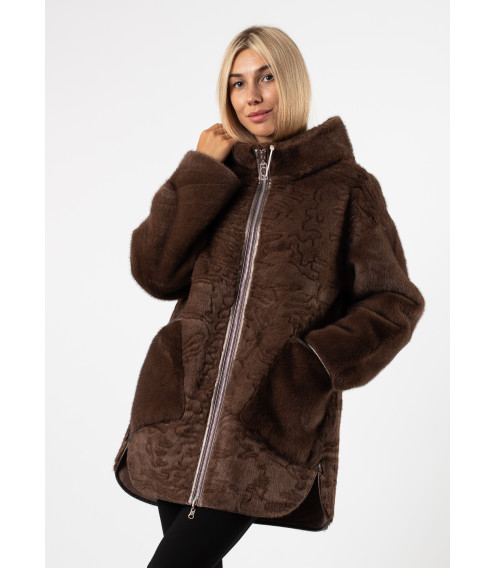 Женская куртка двухсторонняя коричневая комбинированная MissLynx К780