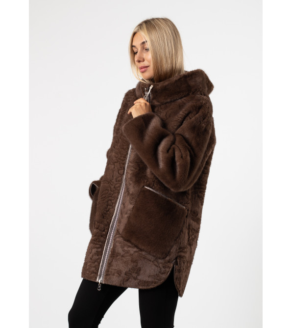 Женская куртка двухсторонняя коричневая комбинированная MissLynx К780