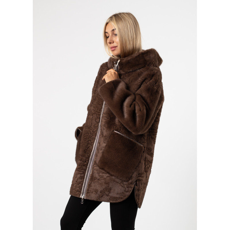 Женская куртка двухсторонняя коричневая комбинированная MissLynx К780