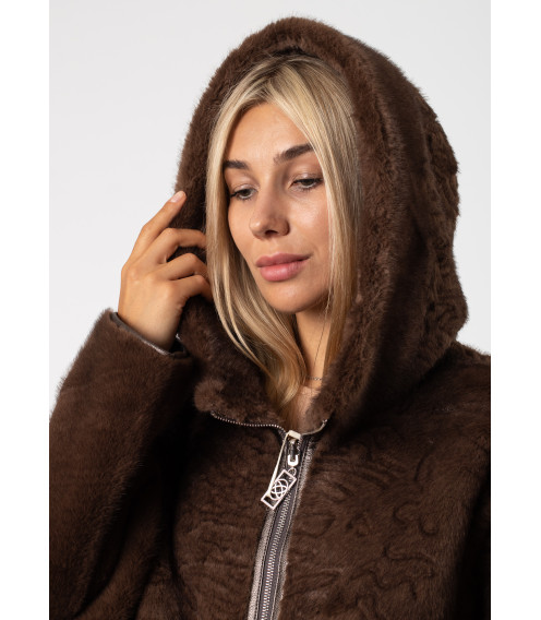 Женская куртка двухсторонняя коричневая комбинированная MissLynx К780