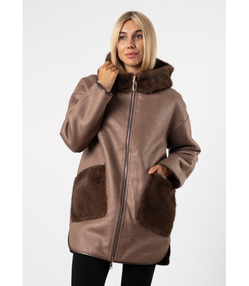 Женская куртка двухсторонняя коричневая комбинированная MissLynx К780