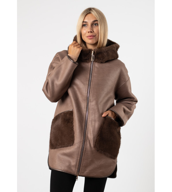 Женская куртка двухсторонняя коричневая комбинированная MissLynx К780