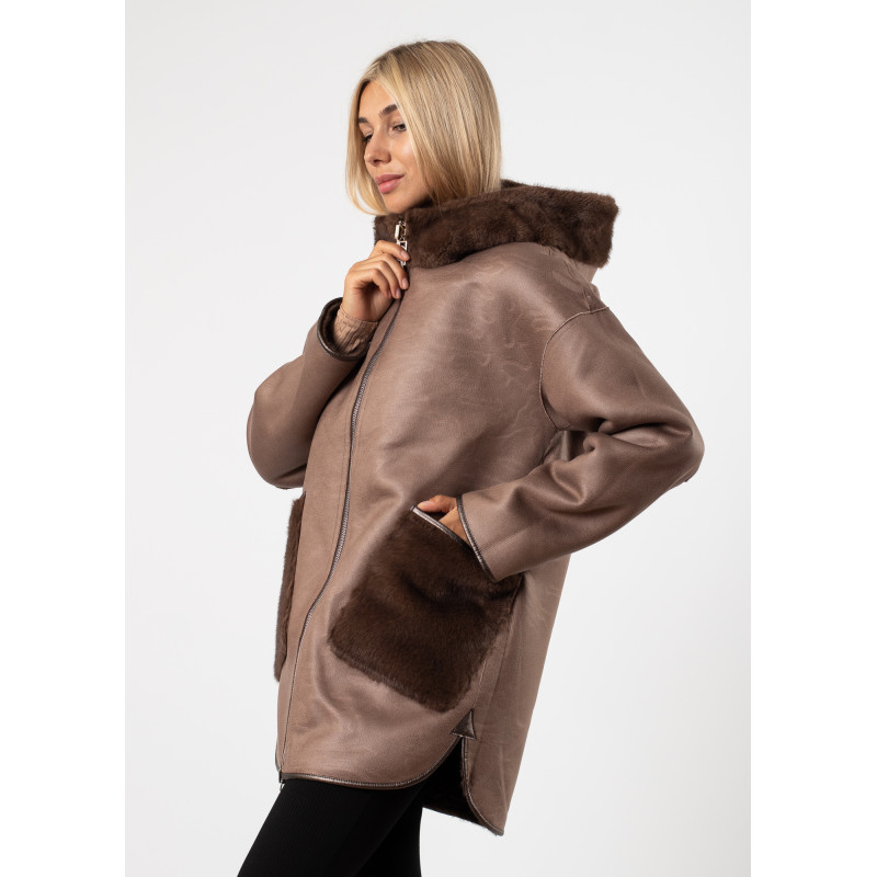 Женская куртка двухсторонняя коричневая комбинированная MissLynx К780
