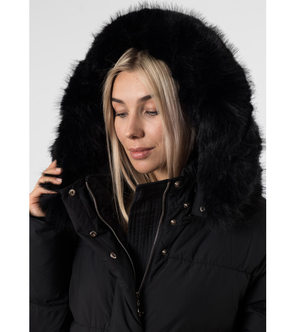 Пуховик женский черный с мехом Snow Owl К791