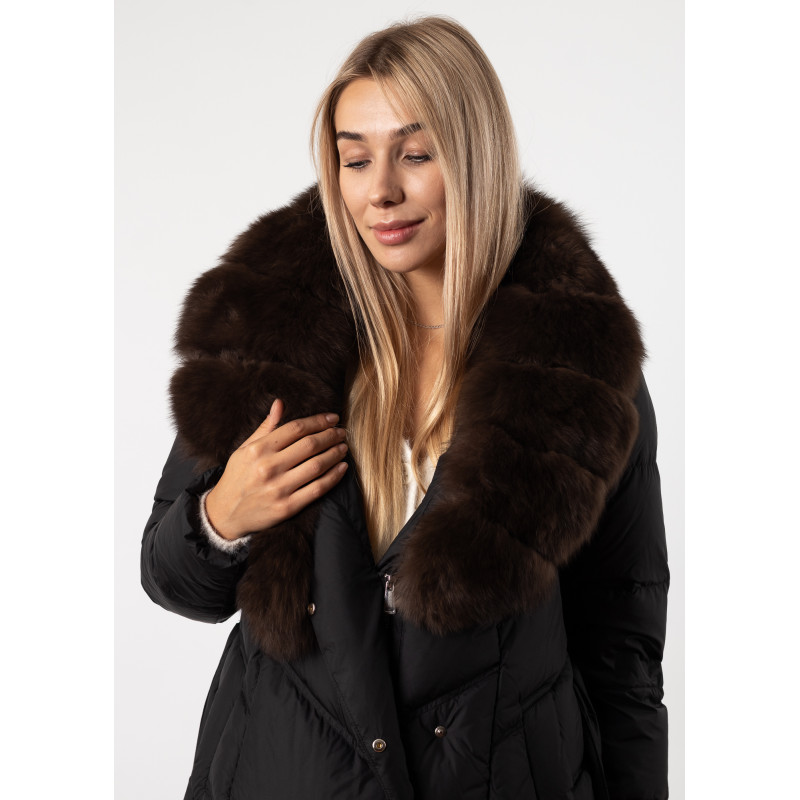 Пуховик женский черный длинный зимний с мехом Vivi lona К832