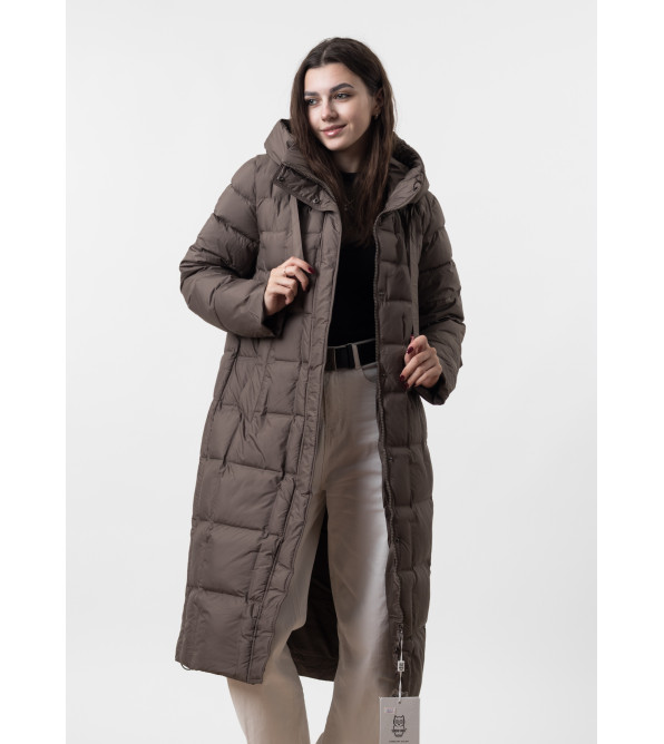 Пуховик женский зимний длинный с капюшоном Snow Owl К925