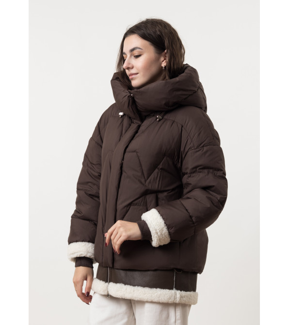 Женский пуховик комбинированный в шоколадном оттенке Snow Owl К930
