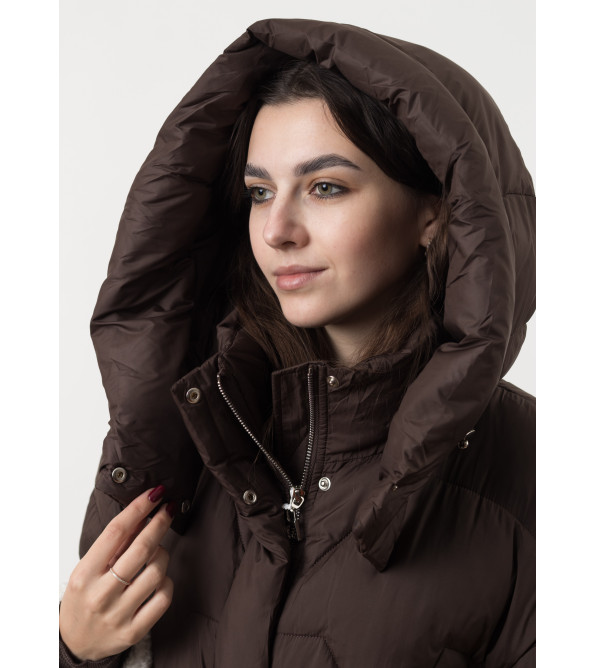 Женский пуховик комбинированный в шоколадном оттенке Snow Owl К930