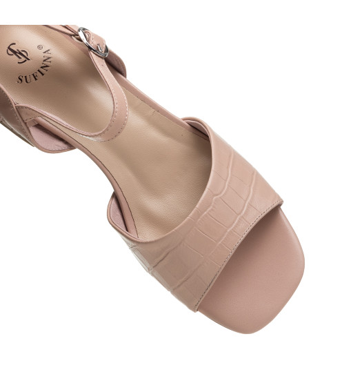 Босоножки бежевые женские на удобном каблуке с перфорацией Sufinna 1130Л