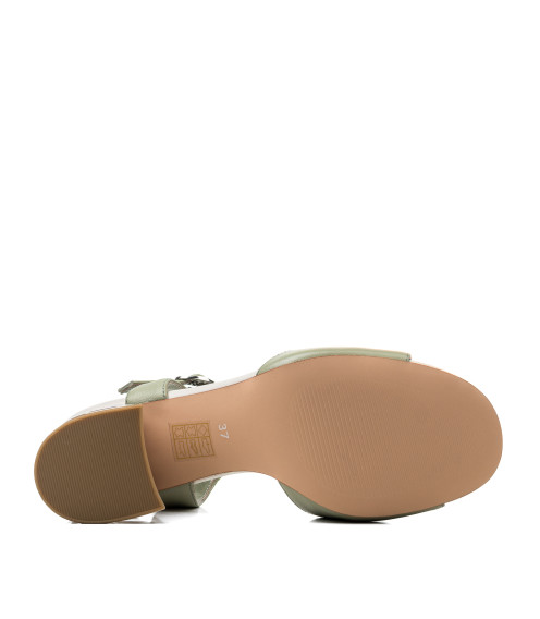Босоножки женские кожаные зеленые на оригинальном каблуке Lady marcia 1201Л