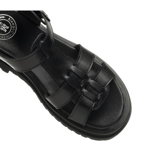 Босоножки женские черные кожаные Meegocomfort 1308Л