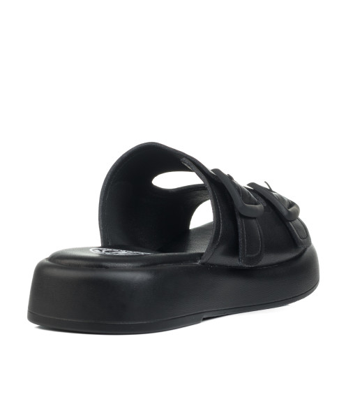 Шлепанцы женские кожаные черные Meegocomfort 1484Л