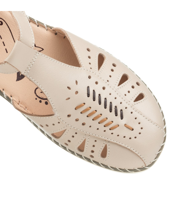 Босоніжки жіночі бежеві шкіряні 24pfm 1556Л