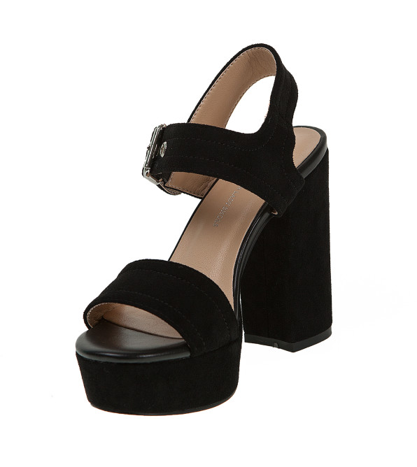 Босоніжки жіночі замшеві чорні на високому каблуці Vensi 662Л