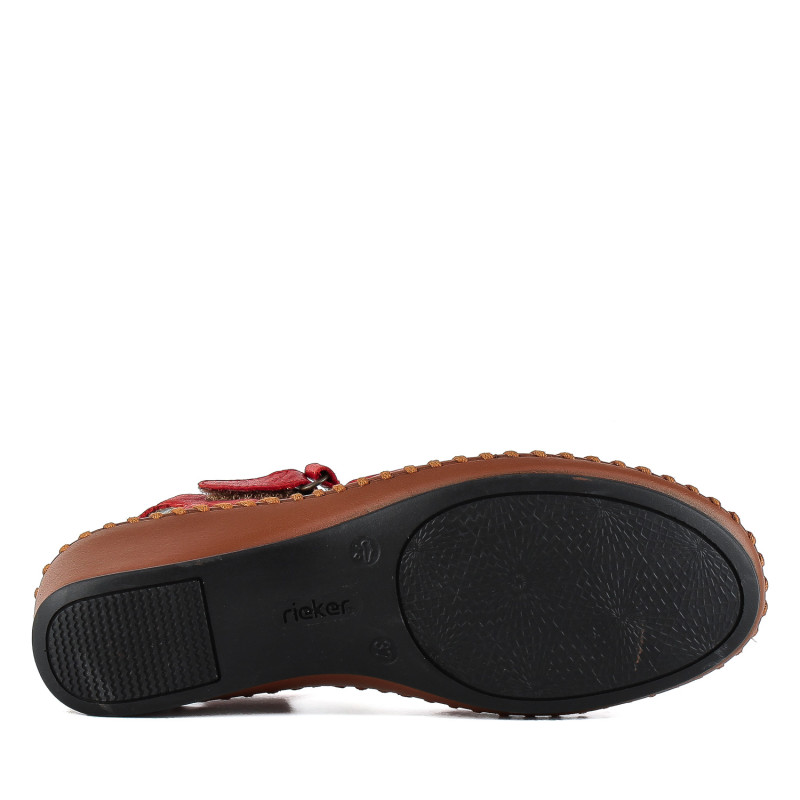 Босоножки женские Rieker кожаные красные на танкетке комфотные 769Л