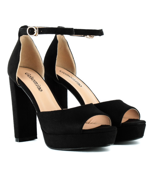 Босоножки женские замшевые черные на высоком каблуке 799Л
