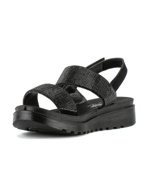 Босоножки женские черные спортивные на танкетке 858Л
