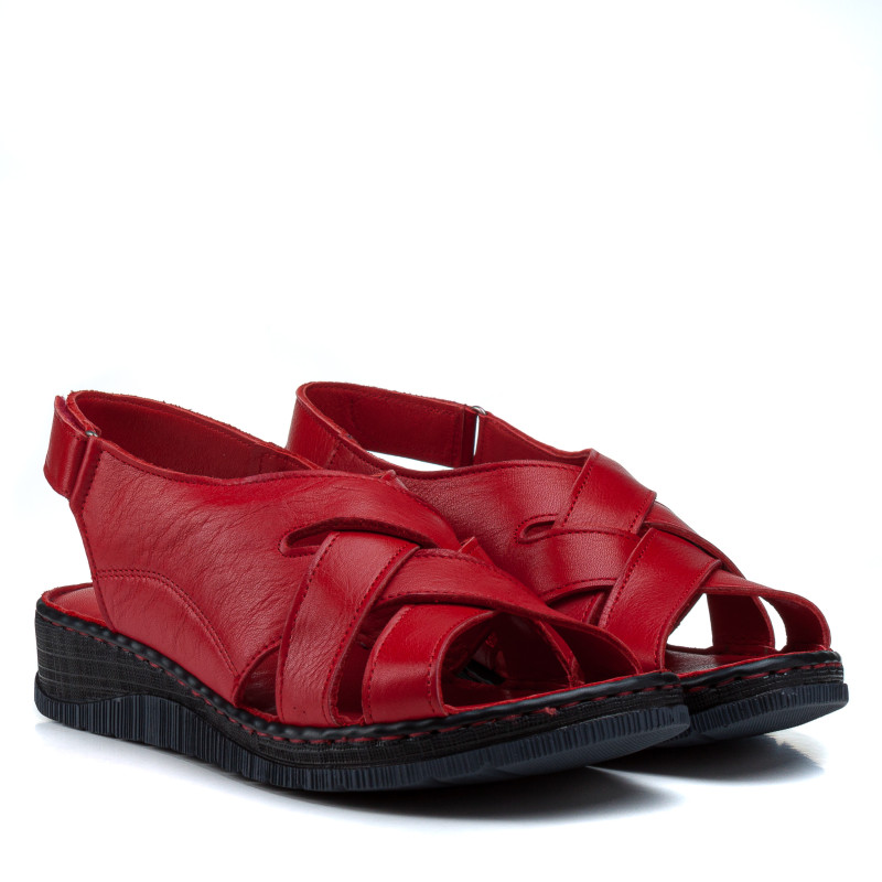 Босоножки женские кожаные красные на низком ходу, платформе Турция 1330ЛZ