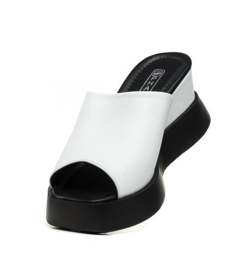 Шлепанцы женские белые кожаные на танкетке Guero 1367ЛZ