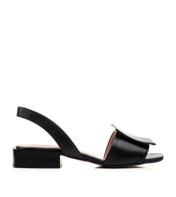 Босоножки женские кожаные черные на низком ходу Evromoda 1386ЛZ