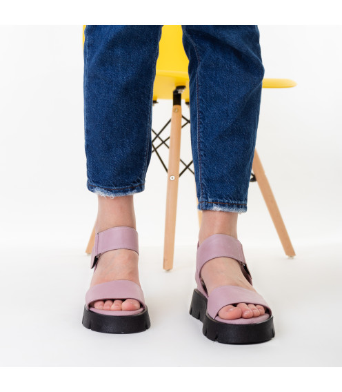 Босоножки женские кожаные лиловые на платформе Evromoda 1387ЛZ-С