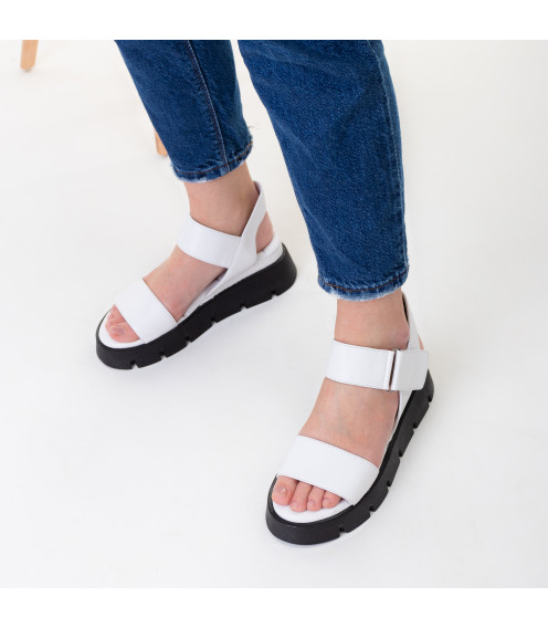 Босоножки женские кожаные белые на платформе Evromoda 1387ЛZ-А