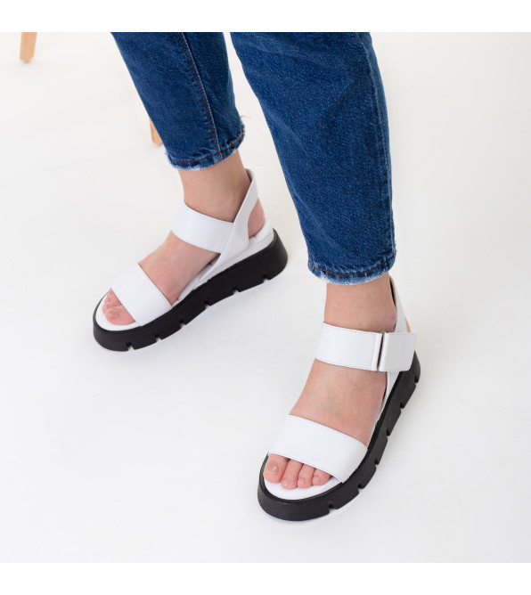 Босоножки женские кожаные белые на платформе Evromoda 1387ЛZ-А