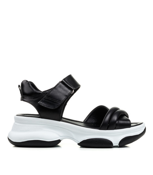 Босоножки женские кожаные черные на платформе Evromoda 1388ЛZ
