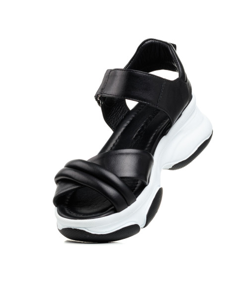 Босоножки женские кожаные черные на платформе Evromoda 1388ЛZ