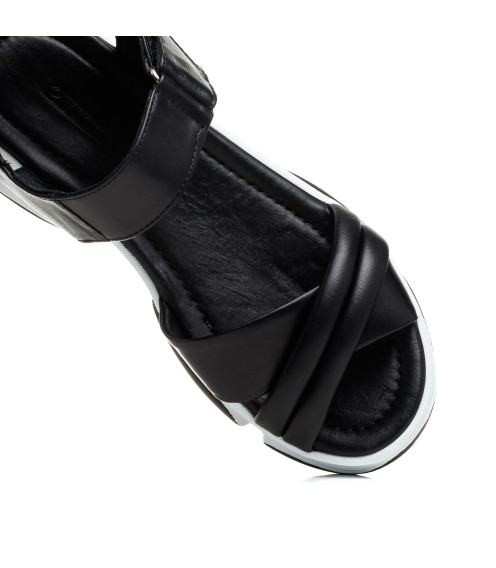 Босоножки женские кожаные черные на платформе Evromoda 1388ЛZ