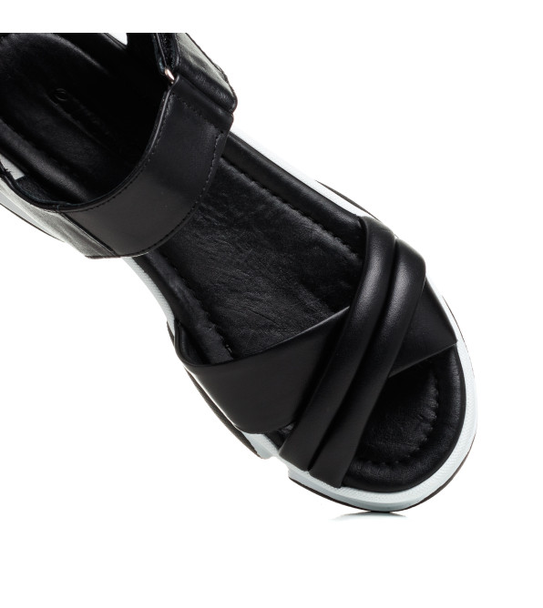 Босоножки женские кожаные черные на платформе Evromoda 1388ЛZ