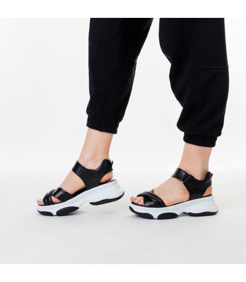 Босоножки женские кожаные черные на платформе Evromoda 1388ЛZ