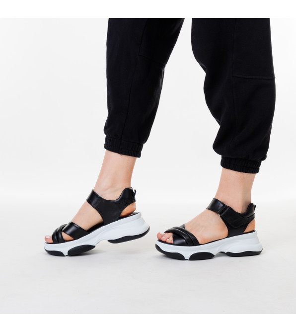Босоножки женские кожаные черные на платформе Evromoda 1388ЛZ