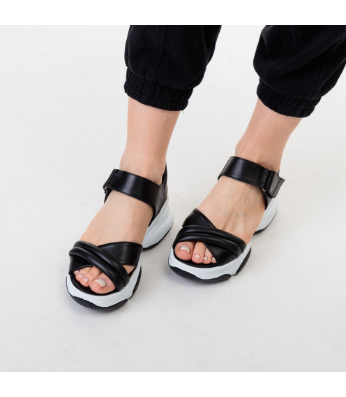 Босоножки женские кожаные черные на платформе Evromoda 1388ЛZ