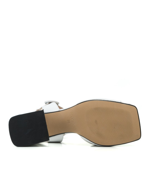 Босоножки кожаные белые на толстом каблуке Evromoda 1393ЛZ