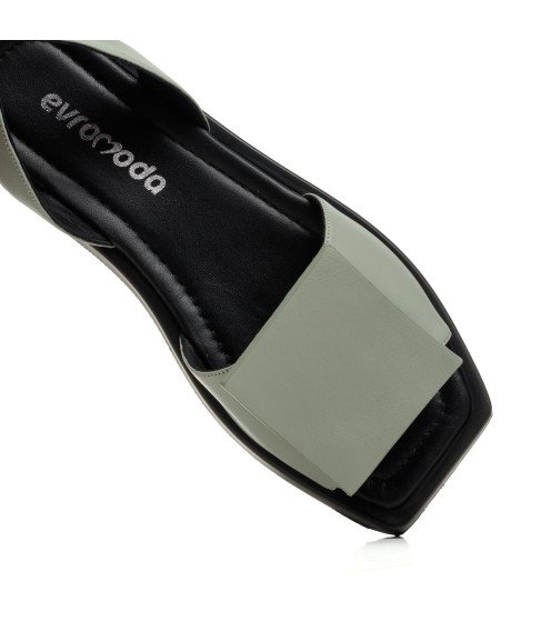 Босоножки женские кожаные на низком ходу зеленые Evromoda 1395ЛZ-В